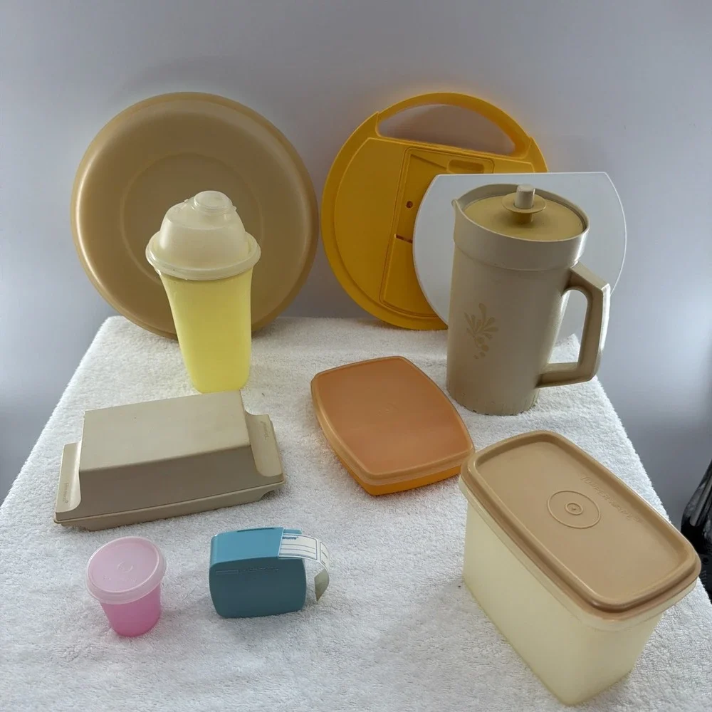 Lot Of Vintage Tupperware 18 Pieces Total Including Butter Holder Pitcher Labels